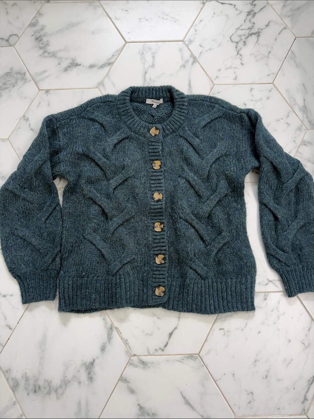 Madewell Teal Dark Green Cable-Knit Button Cardigan